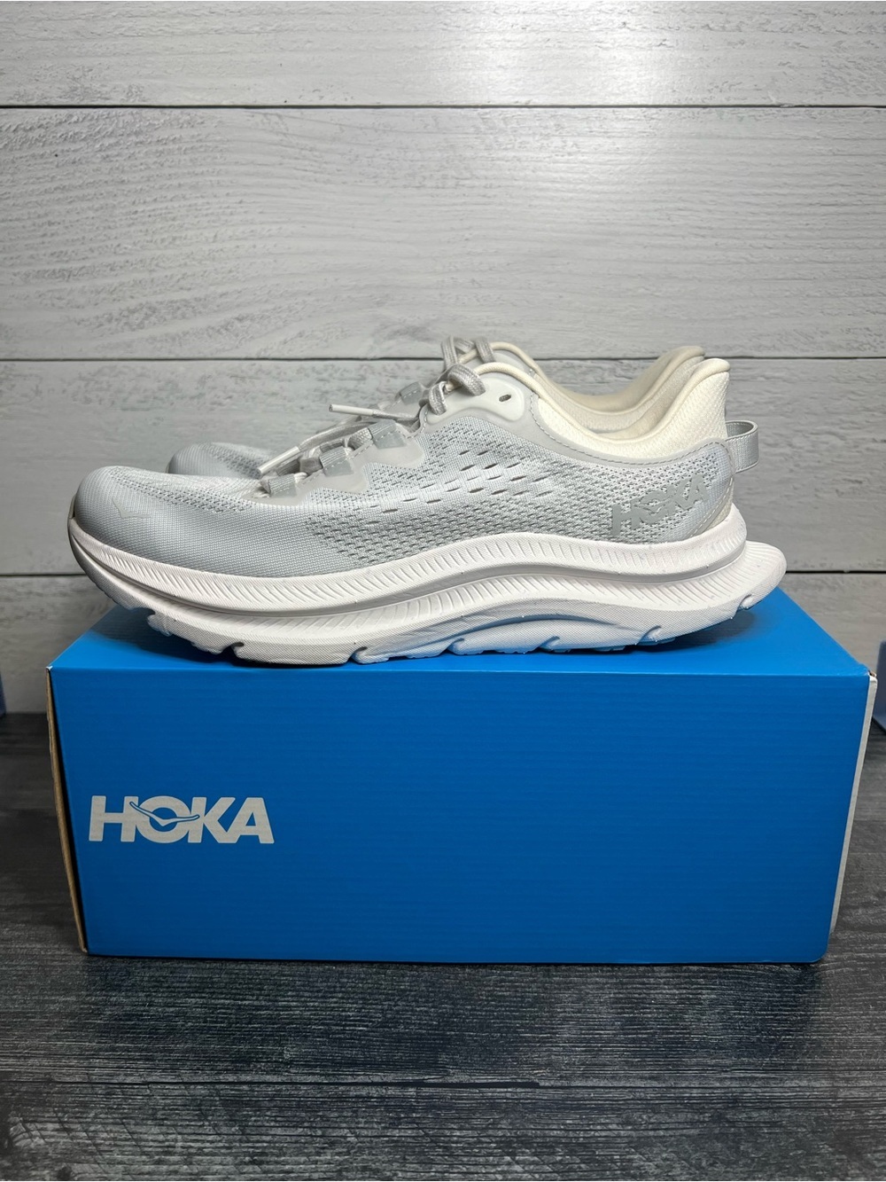 Hoka Women's Kawana 2 Sneakers in White and Light Grey - Picture 2 of 6